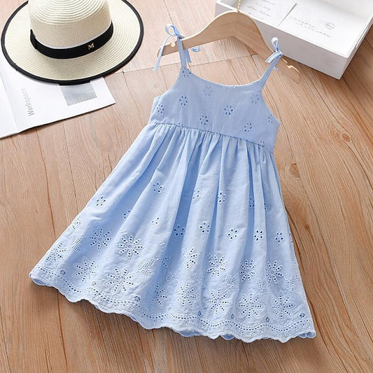 Cotton Summer Color Dresses Kids Princess Sleeveless Solid