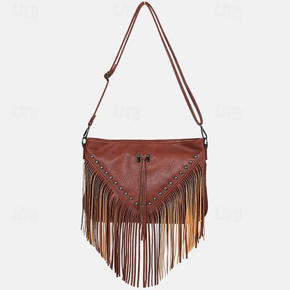 Crossbody Fringe Style Bohemian Bag with Leather Women's