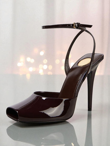 High Green - Peep Women's Patent Toe Dark Heels Leather