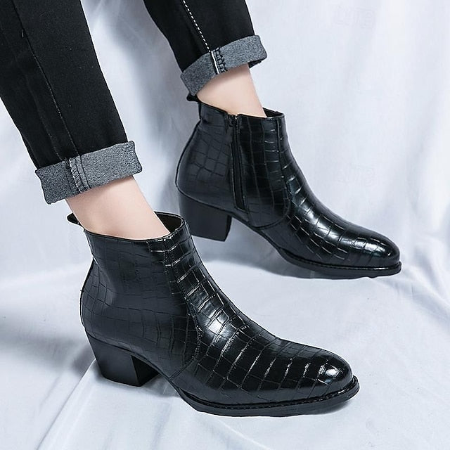 Crocodile Brown Ankle Pattern Men's Boots Leather Faux -