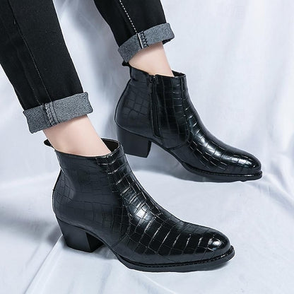 Crocodile Brown Ankle Pattern Men's Boots Leather Faux -