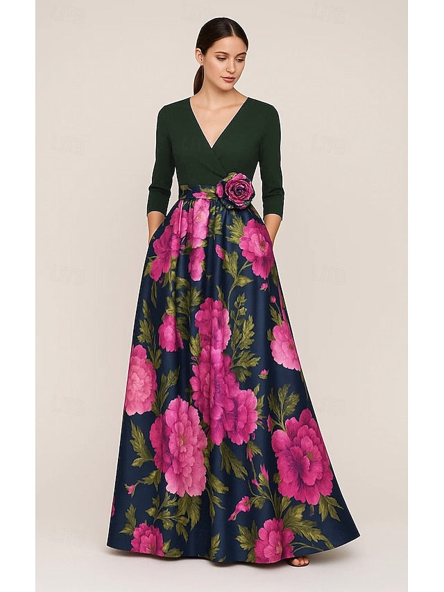 Elegant of Bride Evening Print the Mother A-Line Floral Gown