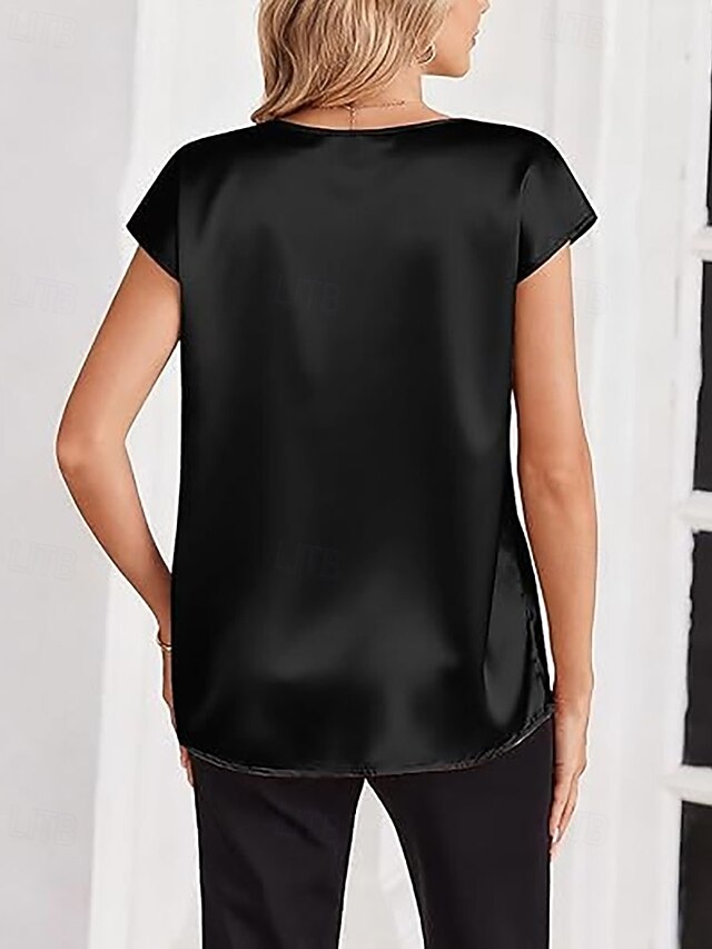 Women's Satin Shirt Blouse Plain Elegant Vintage Stylish