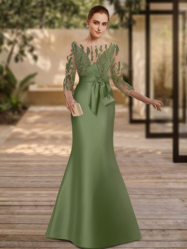 Formal Floor Gown 3/4 Dress Mermaid Evening Elegant Length