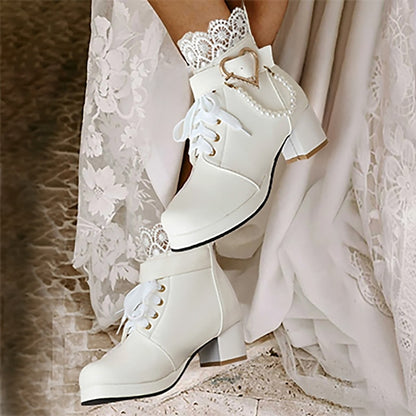 Ankle Women's – Wedding Bridal Lace-Up White Boots Shoes