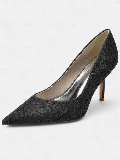 Women's Lace-Embroidered Pointed-Toe Stiletto Heels -