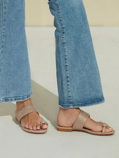 Women's Slip-On with Sandals Flat Rhinestone Heel Champagne