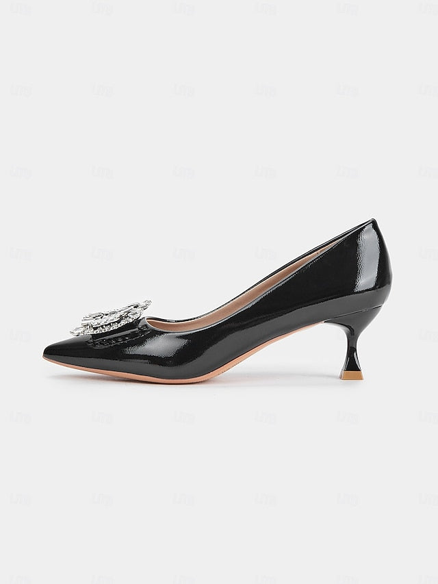 Black Women's with Leather Crystal Pumps Embellished Patent