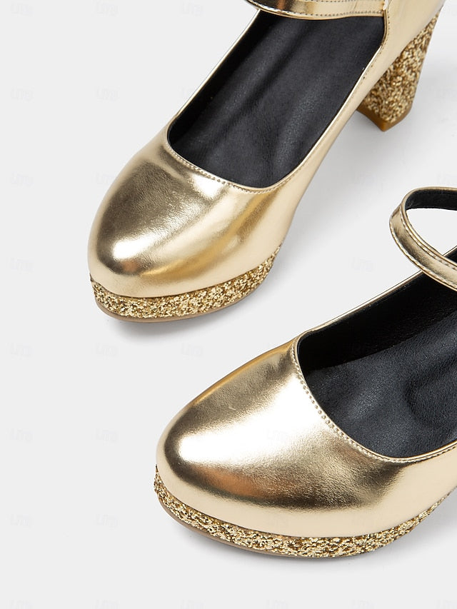 Jane Heel Block Sparkly Women's Glitter Gold Mary Pumps –