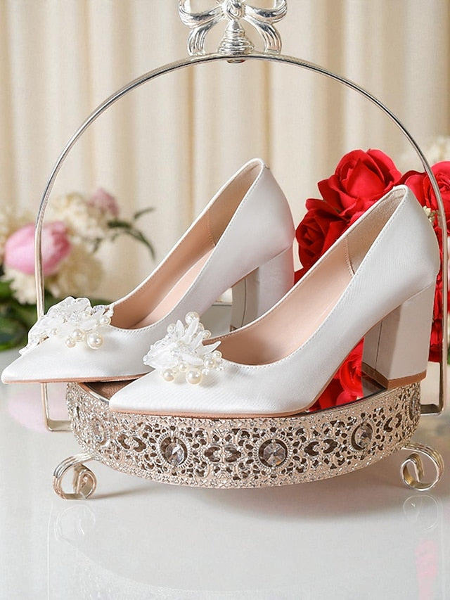 Pearl with Crystal Women's White Wedding Heels and
