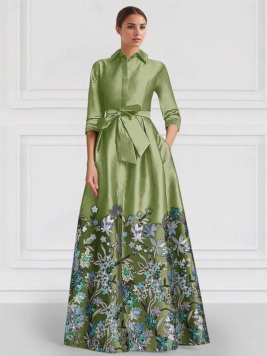 Mother Evening of the A-Line Bride Gown Satin Floral Embroidered