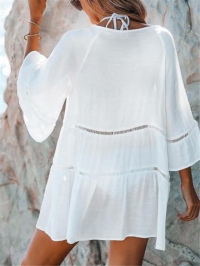 Women's Mini Dress Cotton Blend White Dress Casual Dress