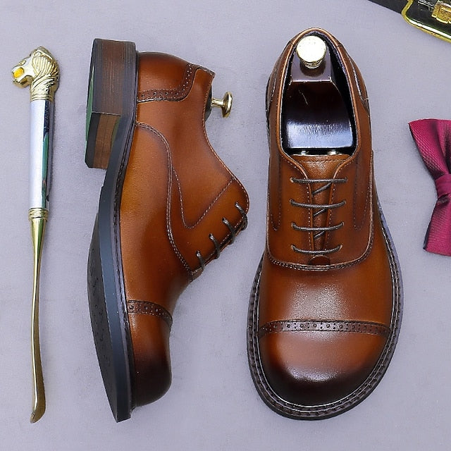 Shoes- Dress Leather Oxford Cap First Men's Toe Genuine