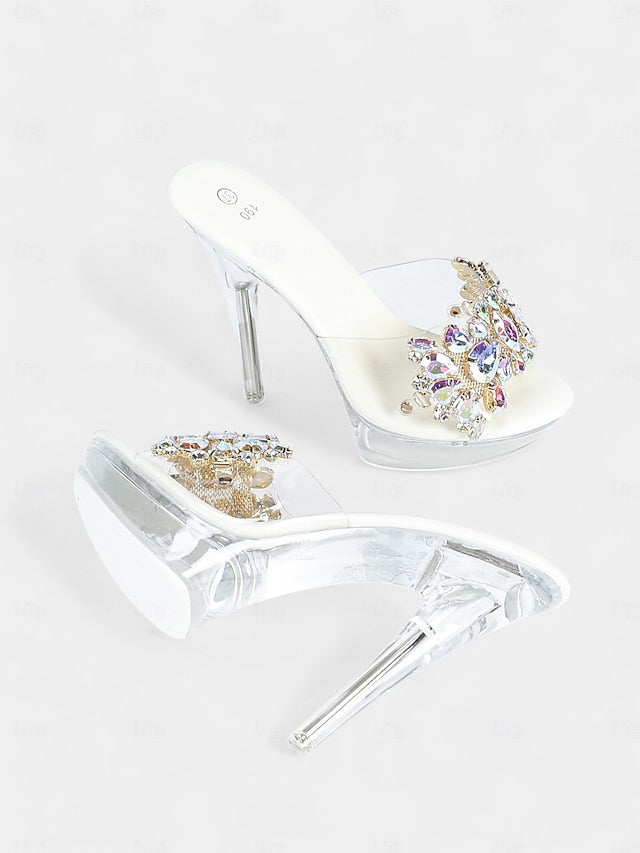 Clear Rhinestone Embellished Heels Women's – Platform