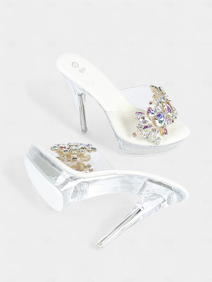 Clear Rhinestone Embellished Heels Women's – Platform