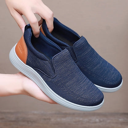 – Knit Navy Stretch Slip-On Sneakers Breathable Men's
