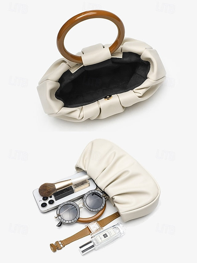 Faux Bag Clutch Pleated Acrylic with Leather Women's Tote