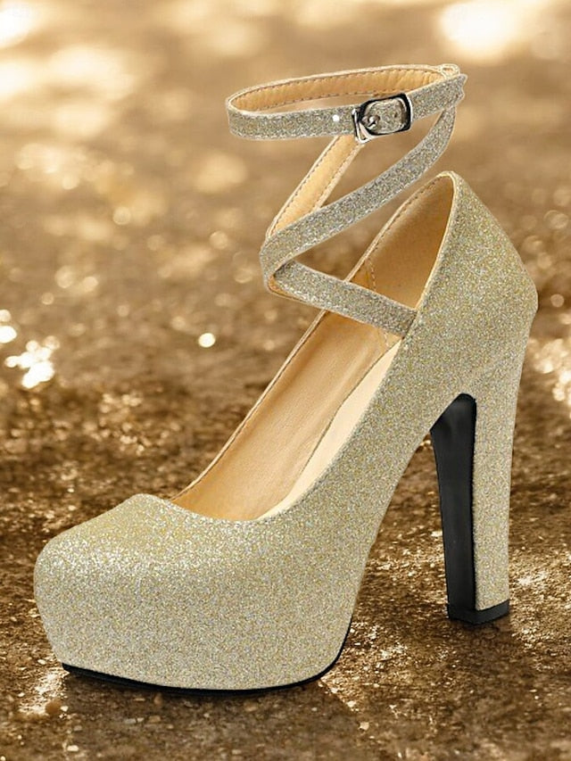 Strap Ankle Glitter with Pink Platform – Women's Heels