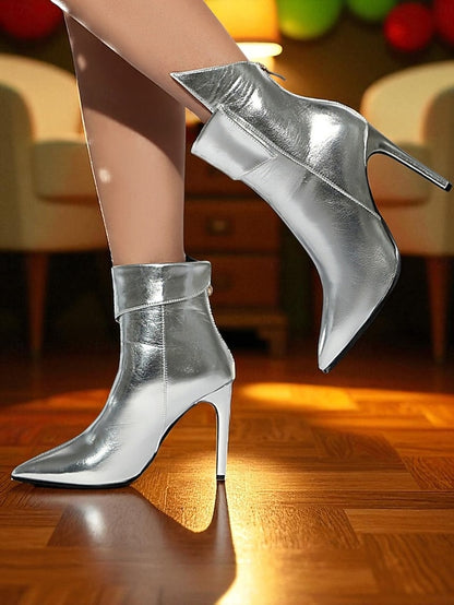 Metallic - Ankle Boots Stiletto Toe Women's Pointed Gold