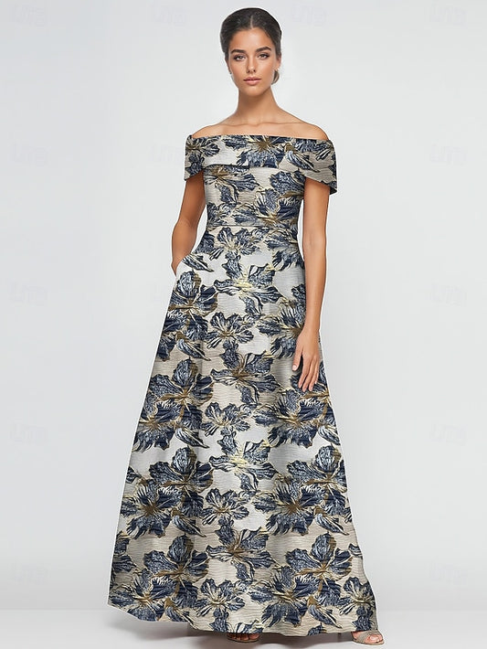 Jacquard A-Line Gown Brocade Formal Evening Elegant Dress