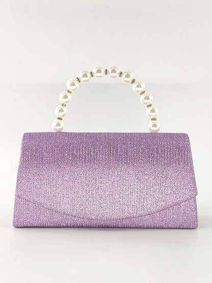 with Bag Clutch – Women's Pearl Glitter Handle Purple