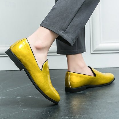 Men's Metallic Fashionable Gold Shiny Loafers Slip-On –