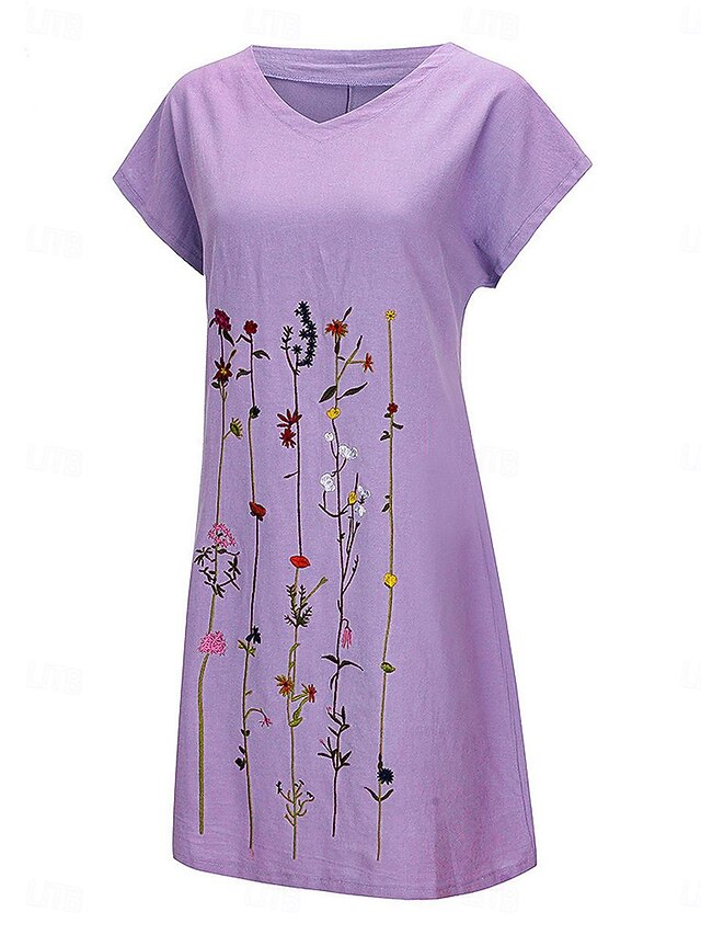 Women's Blue White Purple Summer Spring Midi Dress Faux