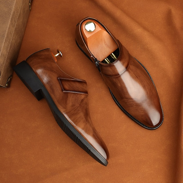 Leather Brown Men's Slip-On Shoes Dress Business Loafers