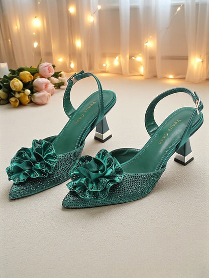 Floral with Purple Heels Women's Rhinestone Slingback