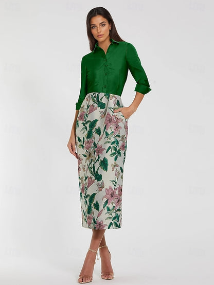 Dress Floral Jacquard Cocktail Column Brocade Dresses Elegant