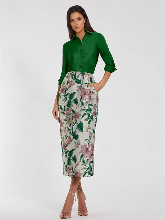 Dress Floral Jacquard Cocktail Column Brocade Dresses Elegant