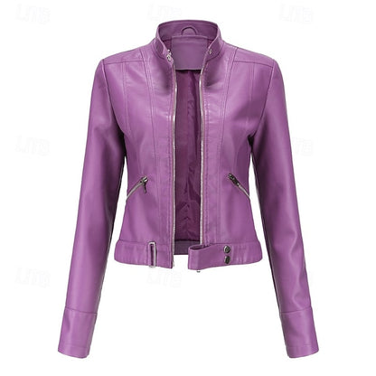 Faux Comfortable Pocket Women's Leather Jacket Zipper