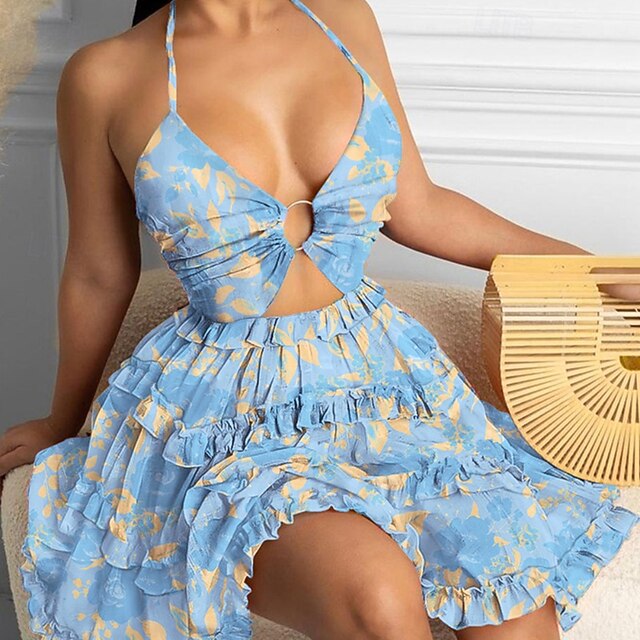 Women's Mini Dress Tiered Dress Floral Dress Print Dress