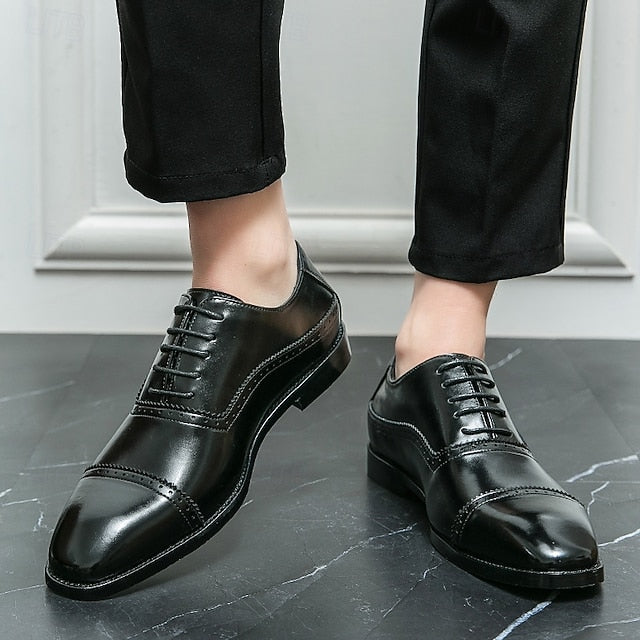 Men's Shoes Brogue Leather Faux Classic – Brown Oxford