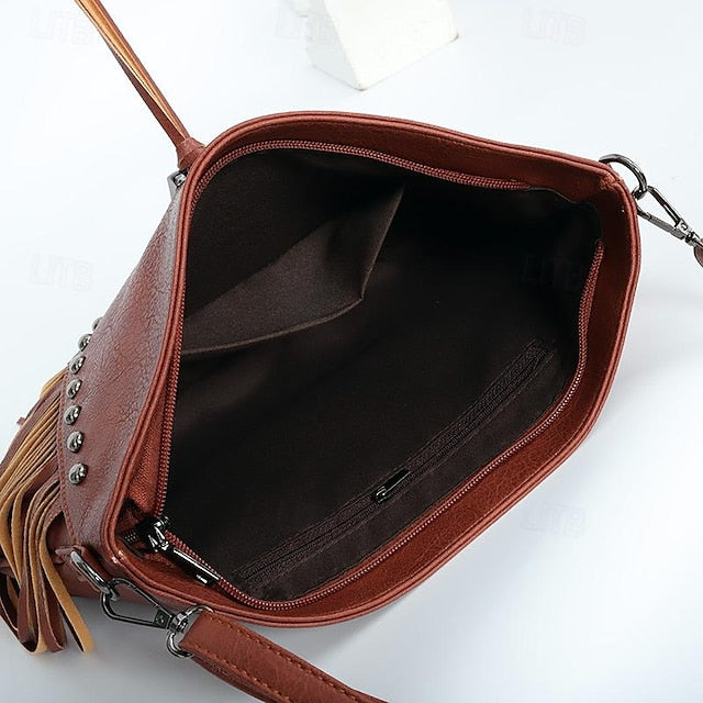 Crossbody Fringe Style Bohemian Bag with Leather Women's