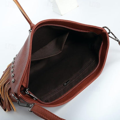 Crossbody Fringe Style Bohemian Bag with Leather Women's