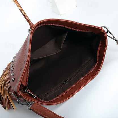 Sac bandoulière bohème en cuir à franges pour femme