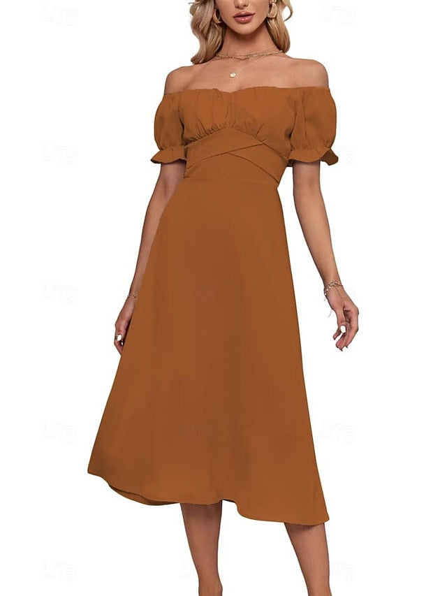 Women's Midi Dress Cotton Linen Dress Fashion Basic Modern