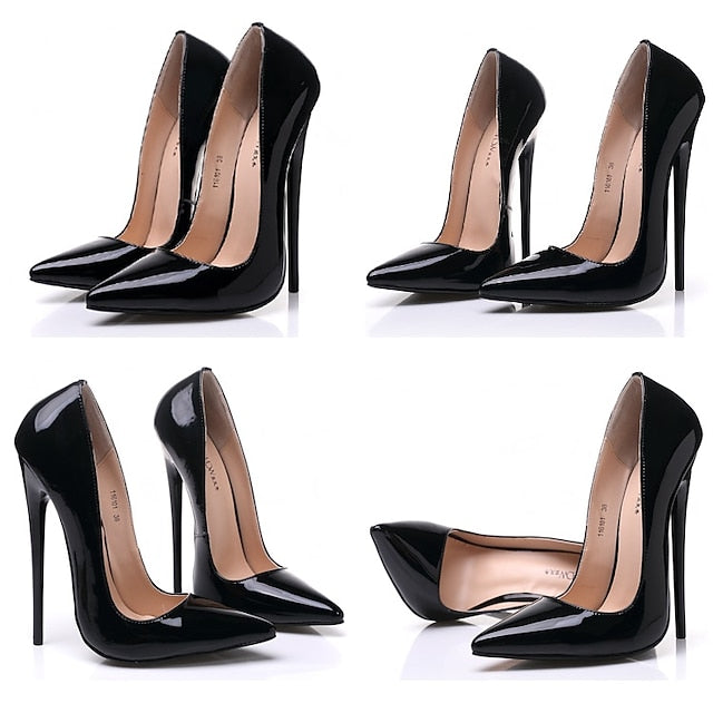 Leather Stiletto Patent Women's Heels Sexy Black - High