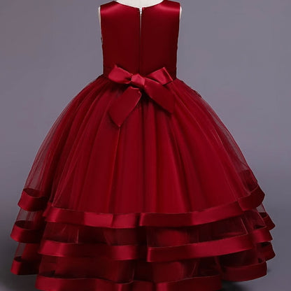 Wedding Girls' Colored Solid Sleeveless Party Kids Dress