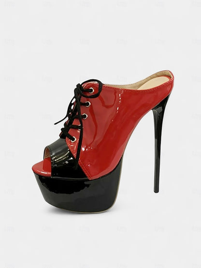 Red Stiletto Leather Patent Women's and Black Platform