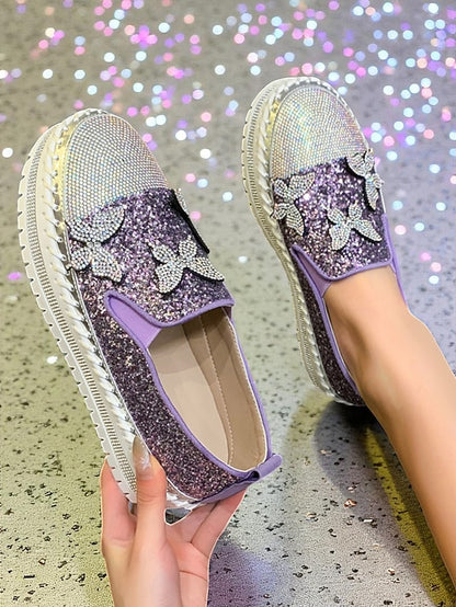 Purple with Platform Women's Glitter Slip-On Sneakers
