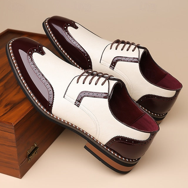 Faux Leather Shoes and White Oxford Wingtip Burgundy Men's