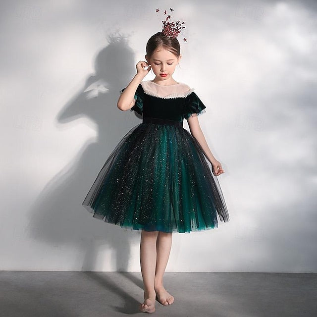 Short Girl Kids Party Solid Flower Dress Girls' Color
