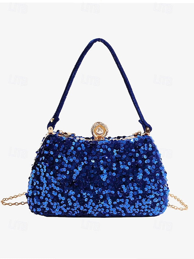 Black with Accent Sequin Clutch Pearl Evening Women's –