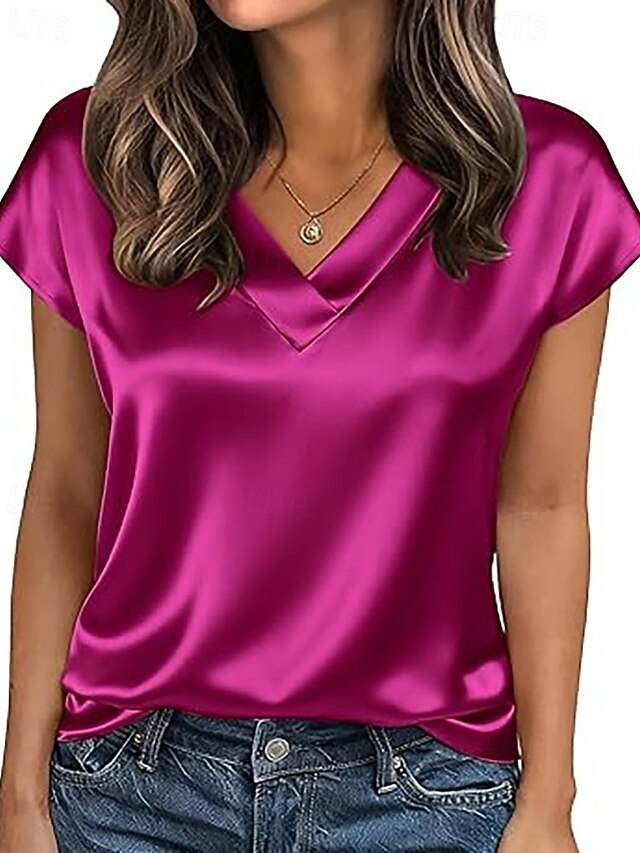 Women's Satin Shirt Blouse Plain Elegant Vintage Stylish