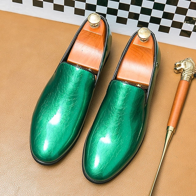 Men's Metallic Fashionable Gold Shiny Loafers Slip-On –