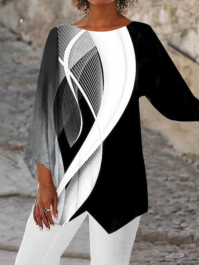 Women's Blouse Long Sleeve Asymmetrical Hem Chiffon Basic