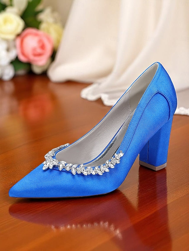 Heel Pink Pumps Women's Wedding Satin Block