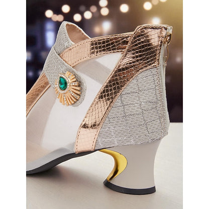 Boots Women's Ankle with Silver Emerald and Gold Mesh